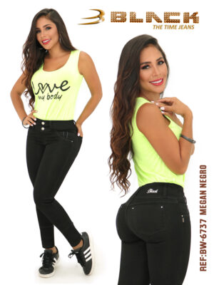 Colombian Jeans by Black The Time Jeans - Color: Black - Tight Fit - Mid rise - Model 6737-Megan-Negro