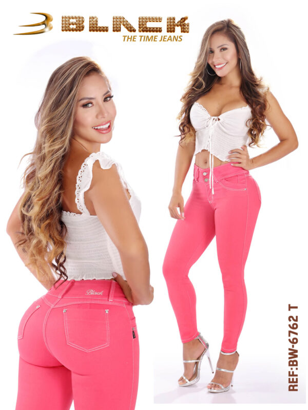 Colombian Jeans by Black The Time Jeans - Color: Flamingo Pink - Mid rise- Model # BW-6762-T